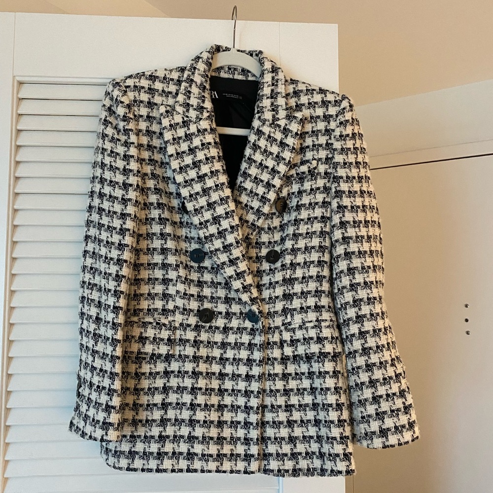 Zara Black and White Checkered Blazer